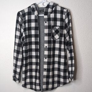 Ying & Yang Black and White Plaid Shirt size M